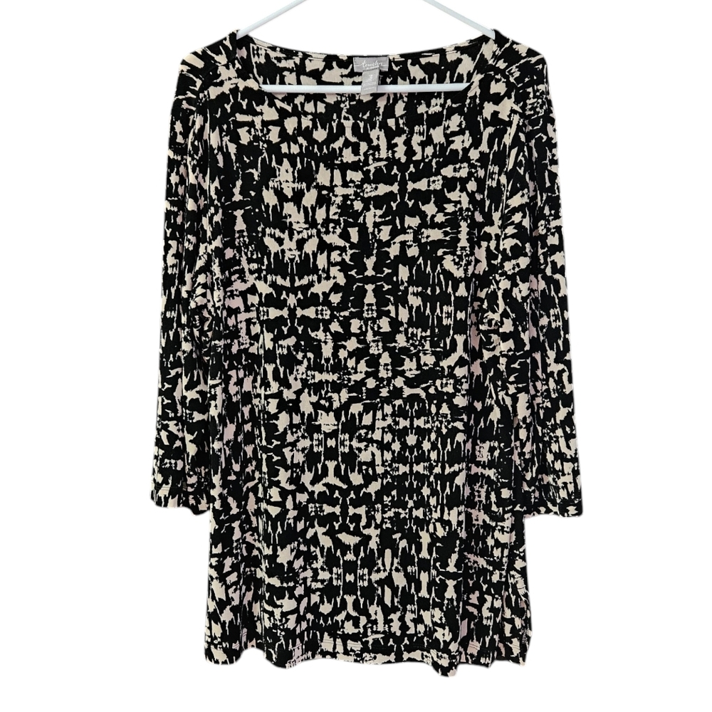 Travelers by Chicos Women's Tunic Top Size L/16 (Chicos 3) Black Cream Print